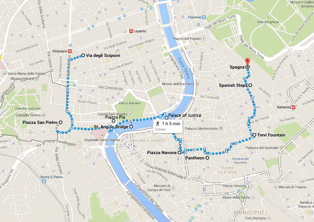 Rome Night Walk Route